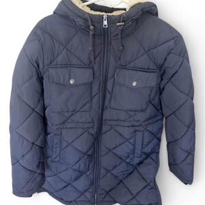 Women's Hooded Quilted Puffer Jacket - Dark Blue